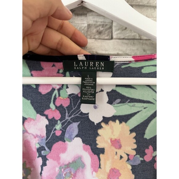 Ralph Lauren Sz L Dress Floral Vibrant Stretch Liquid Knit V-Neck Flowy - Picture 4 of 10